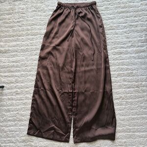 Brown Satin Wide Leg Pants